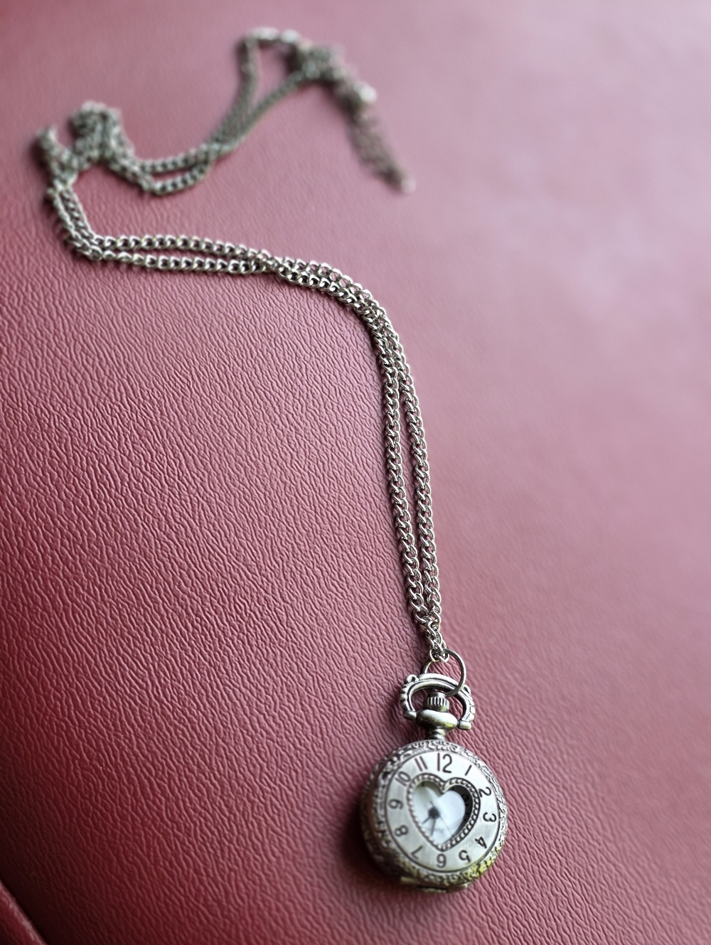 Silver Heart Pendant Pocket Watch Necklace - Silver